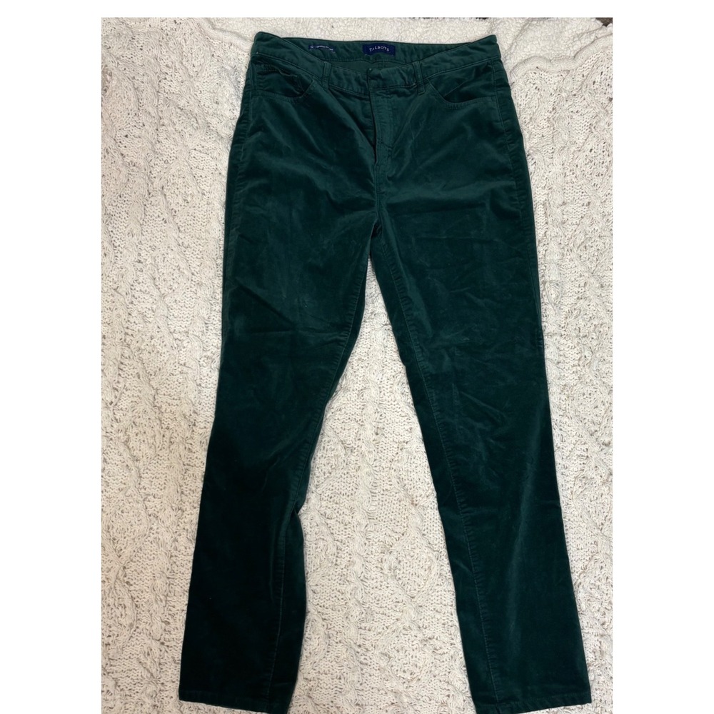 Talbots Velveteen Slim Pant Forest Green Emerald Cotton Blend Size 10 IN5324